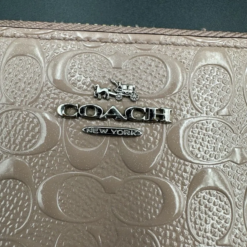 Coach Signature Debossed Patent Leather Zip Around Wallet Blush Pink Accordion